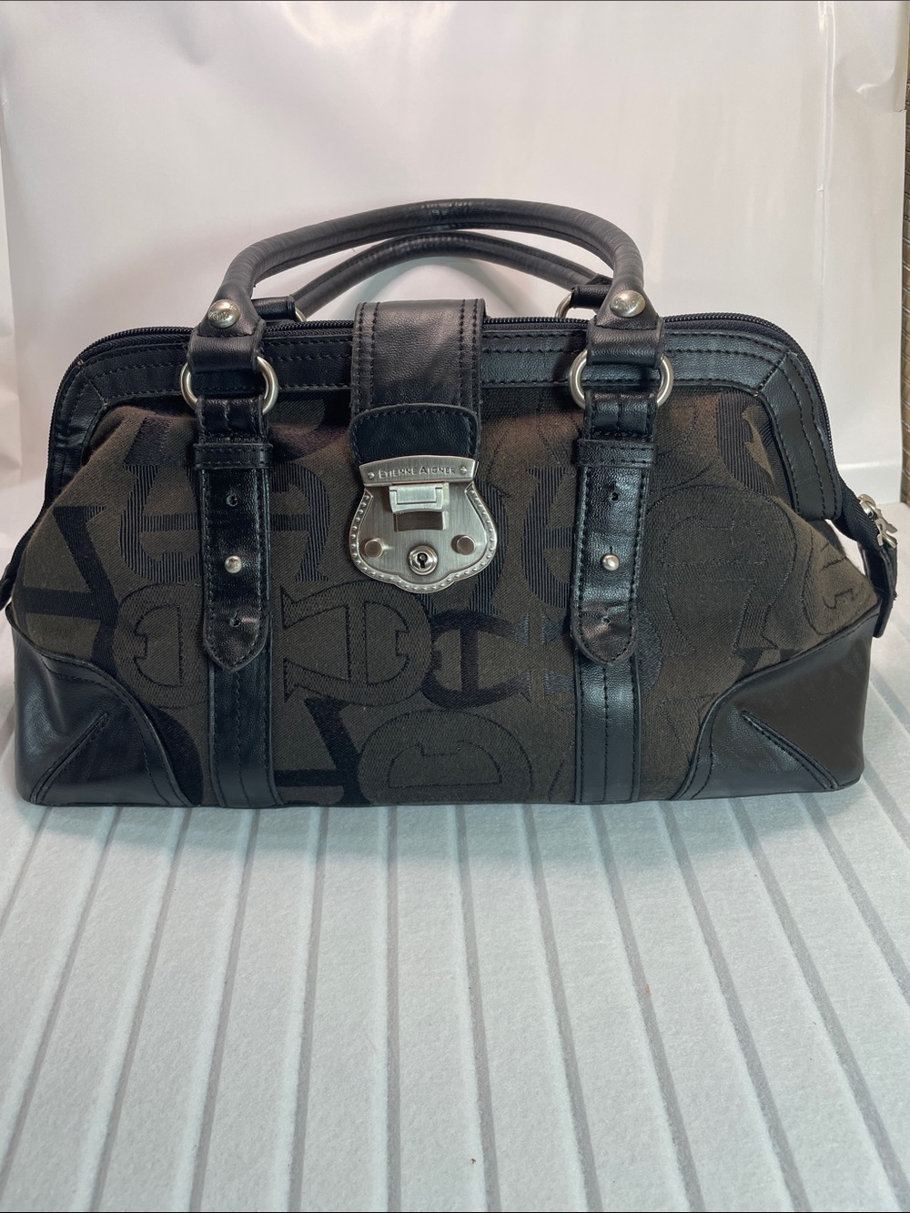 Etienne Aigner Black Canvas & Leather Satchel